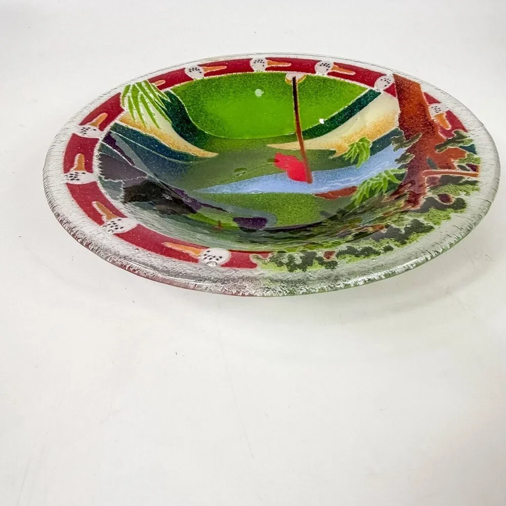 Peggy Karr Handcrafted Glass Bowl Golf Course Design 8.5